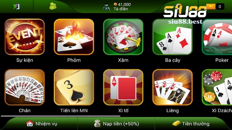 Bộ sưu tập 5 game bài Siu88 đình đám nhất hiện nay